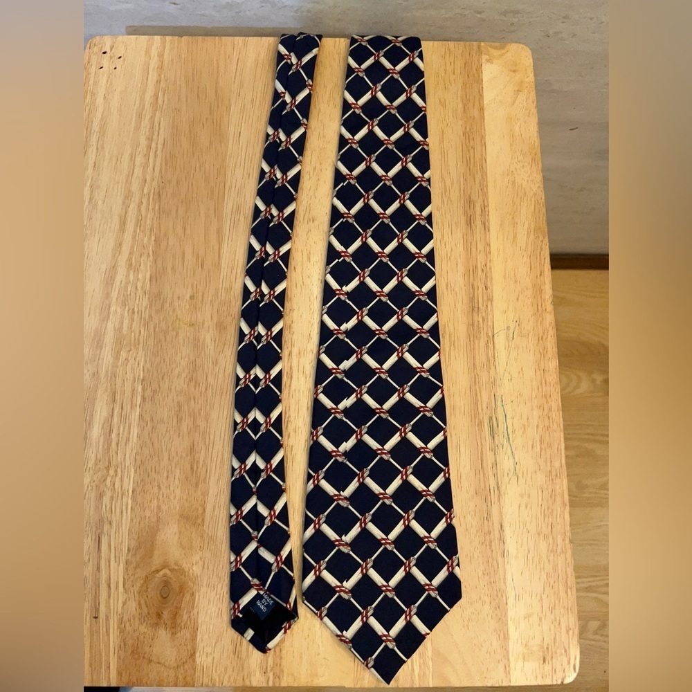 Polo Ralph Lauren Handmade Silk Classic Navy Tie Geometric Pattern